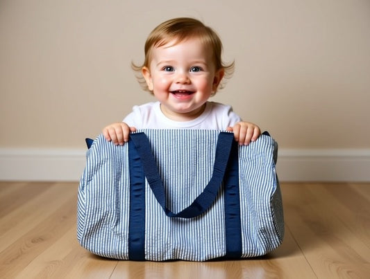 Small Navy Seersucker Duffel Bag
