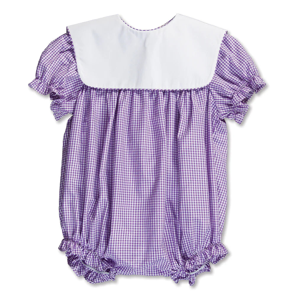 Lavender Gingham Girl Bubble with Collar