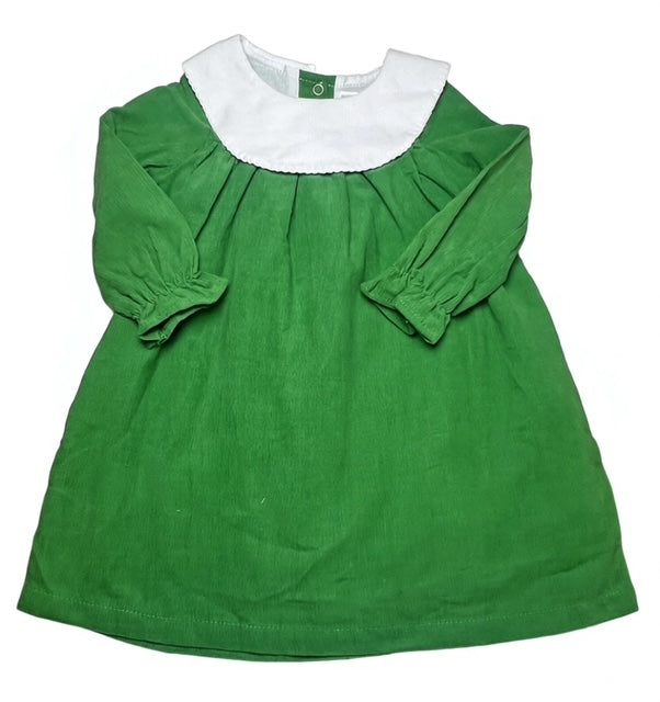 Green Corduroy Long Sleeve Bishop Dress
