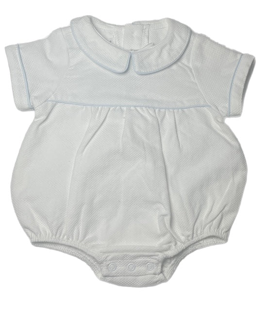 White Peter Pan Collar Bubble with Soft Blue Trim