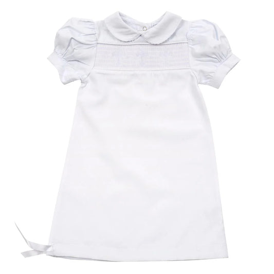 Classic White Smocked Cross Christening Girl Day Gown